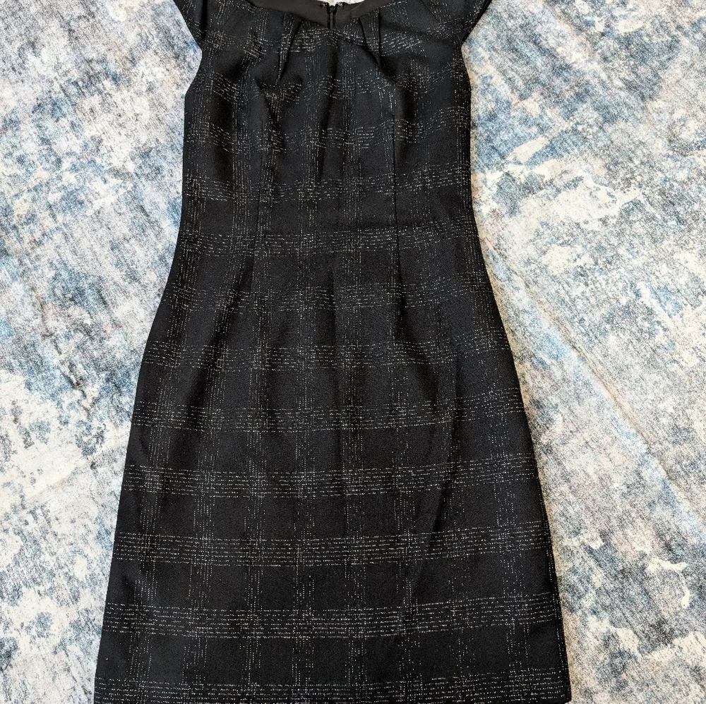 EUC Mossimo Stretch Sleeveless Black & Silver Midi Lined Dress Off Shoulder Sz 4 - Picture 2 of 11